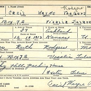 Cecil Wayne Rodgers Draft Card