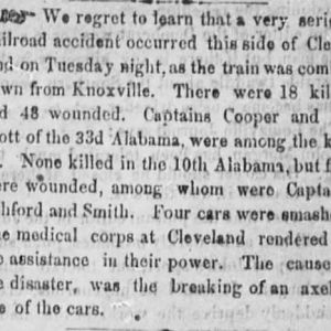 4 Nov 1862 Train Wreck Cleveland Tn